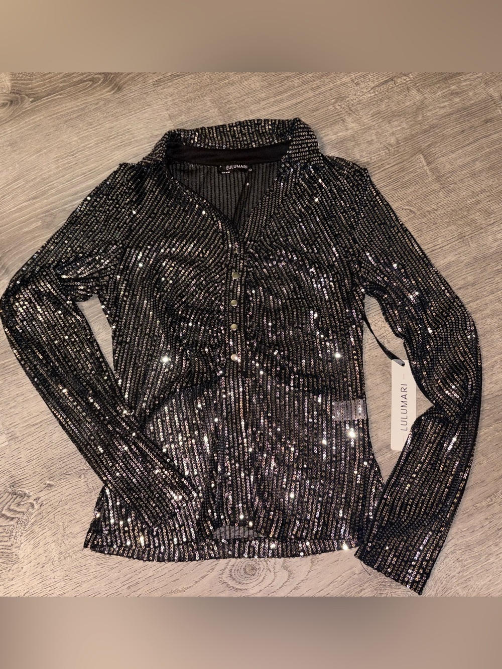Lulumari Black Sequined V-Neck Top